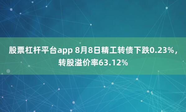 股票杠杆平台app 8月8日精工转债下跌0.23%，转股溢价率63.12%